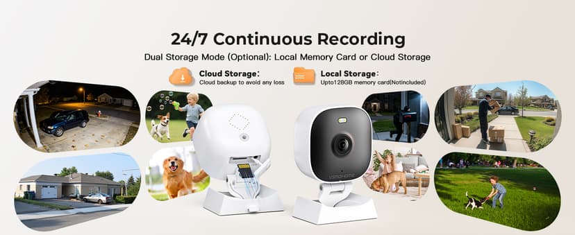 2K Cameras for Home Security,Indoor/Outdoor for Baby/Elder/Pet Monitoring with Phone app,Wired Plug&Play,Color Night Vision,2-Way Audio & 24/7 Recording,Support 128G Card ( Not Included),2-Pack