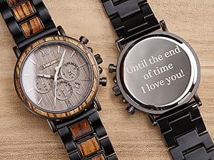 Vikingenes – Wooden Watches for Men, Engraved Wood Watch, Personalized Men's Gift, Viking Watches, Natural Wood Wristwatch, Luxury Wooden Chronograph, Custom Engraved Watch, Unique Gift for Men