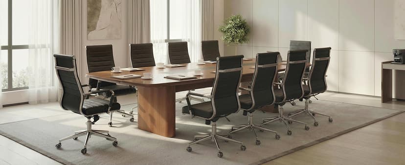 Okeysen Office Desk Chair, Ergonomic Leather Modern Conference Room Chairs, Executive Ribbed Height Adjustable Swivel Rolling Chair for Home Office. (Black)