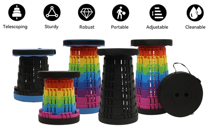 JAEMEYEM Upgraded Collapsible Stool Chair, Folding Stool, Lightweight, Sturdy, Adjustable, Portable, Foldable Seat Stools for Outdoor Camping Fishing Hiking BBQ