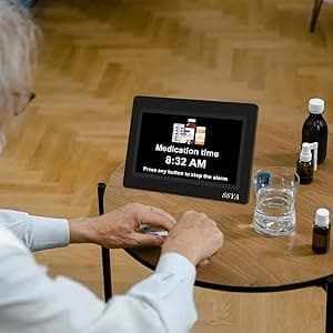 SSYA 7 Inch Calendar Clock - 12 Alarm Options, Level 5 Auto Dimmable Display,Extra Large Impaired Vision Digital Clock with Non-Abbreviated Day & Month (Black)