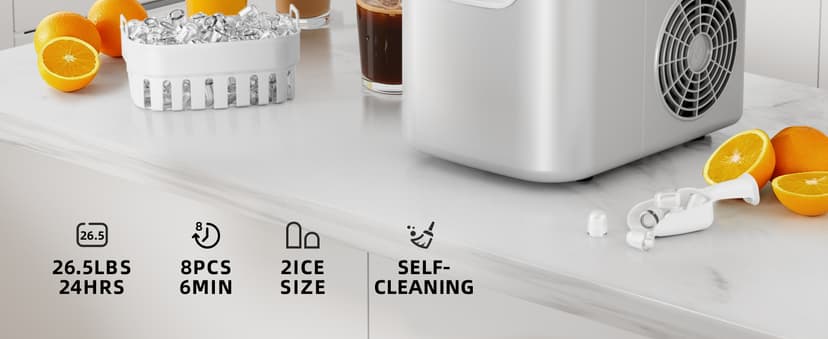 Antarctic Star Countertop Ice Maker Portable Ice Machine with Handle,Self-Cleaning Ice Makers, 26Lbs/24H, 8 Ice Cubes Ready in 6 Mins for Home Kitchen Bar Party (Grey)