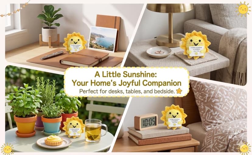 Emotional Support Sunshine with Inspiring Affirmation Card, Thoughtful Stress Relief Present, Cute Birthday Gift for Coworker Handmade Positive Energy Crochet Sun Gift for Women & Men Office Desk Decor B0FMWRB7JH
