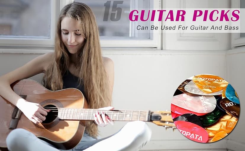 ROTOPATA Guitar Picks with Organizer Storage Box, 0.5 0.75 1.0 mm Thin Medium Heavy Plectrums, Colorful Celluloid Guitar Accessories for Bass Electric Acoustic Guitars Ukulele, 15 Pack