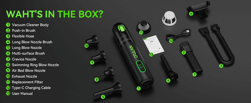 Car Vacuum Portable Cordless, 21KPa 4-in-1 Handheld Mini Vacuum Cleaner with 8 Attachments, 3 Suction Modes, One-Touch Empty, Type-C Charge, Hand Vacuum for Car, Home, Keyboard, Small Job