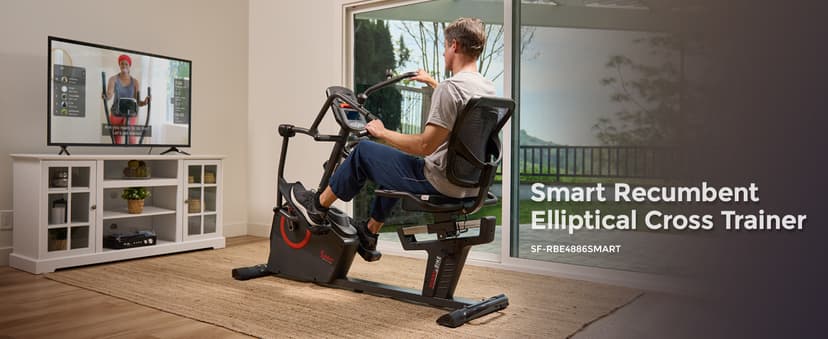 Sunny Health & Fitness Elite Recumbent Cross Trainer & Elliptical Machine with Arm Exercisers for Home Arm/Leg Training, Easy Adjust Seat & Mesh Backrest, Free SunnyFit App Bluetooth Connectivity