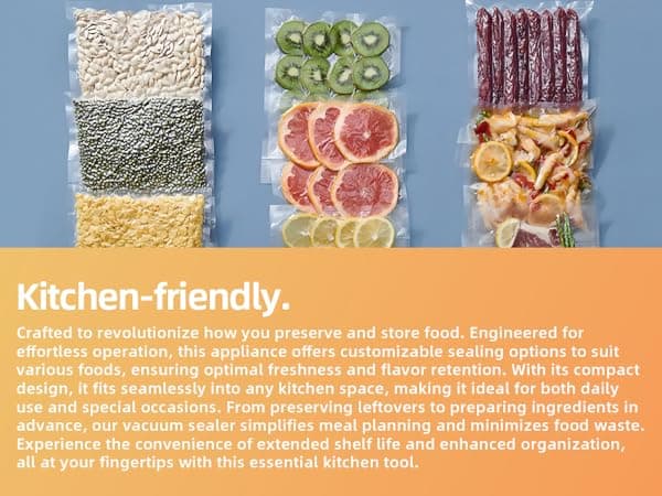 Food Vacuum Sealer Machine, 75KPA Strong Suction, Dry/Wet Modes, 20 Vacuum Seal Bags for Food, Digital Countdown Timer, Compact Lightweight, Ideal for Home Kitchen Use