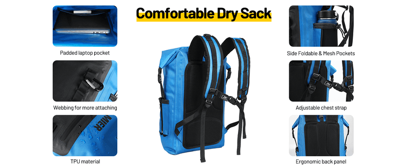 MIER Dry Bag Waterproof Backpack 30L Dry Sack Heavy Duty Roll-Top Closure for Kayaking, Beach, Boating, Swimming, Surfing