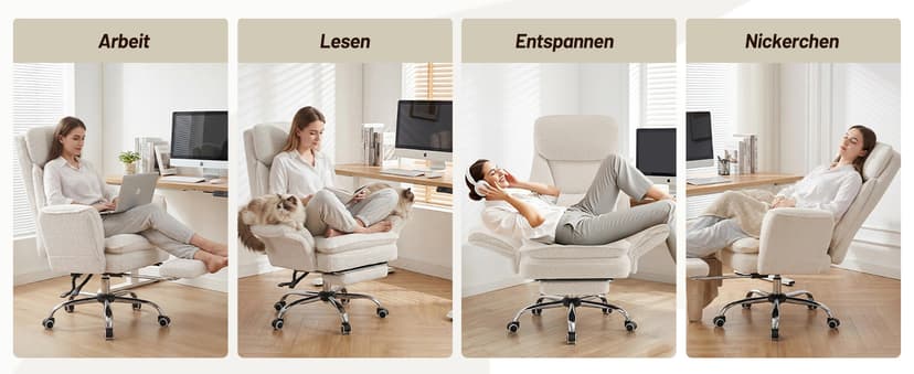 Furniliving Criss Cross Office Chair with Armrests & Wheels, Big and Tall Office Chair with Footrest, Flip Armrests for Pets, Wide Seat Cross Legged Desk Chair, Ergonomic Computer Chair, Teddy, White