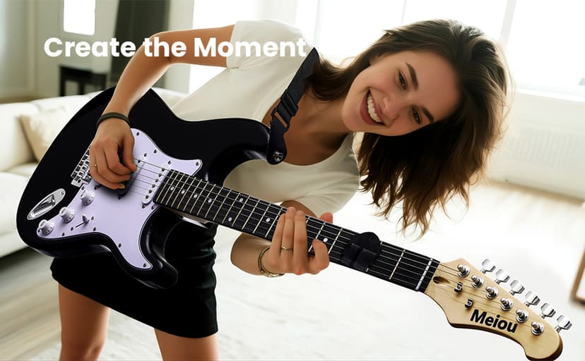 Meiou 39-Inch Electric Guitar Starter Kit ST Series-Complete starter kit with electric guitar, amp, strap, plectrum, tuner, strings, cable and guitar bag - Suitable for beginners (black)