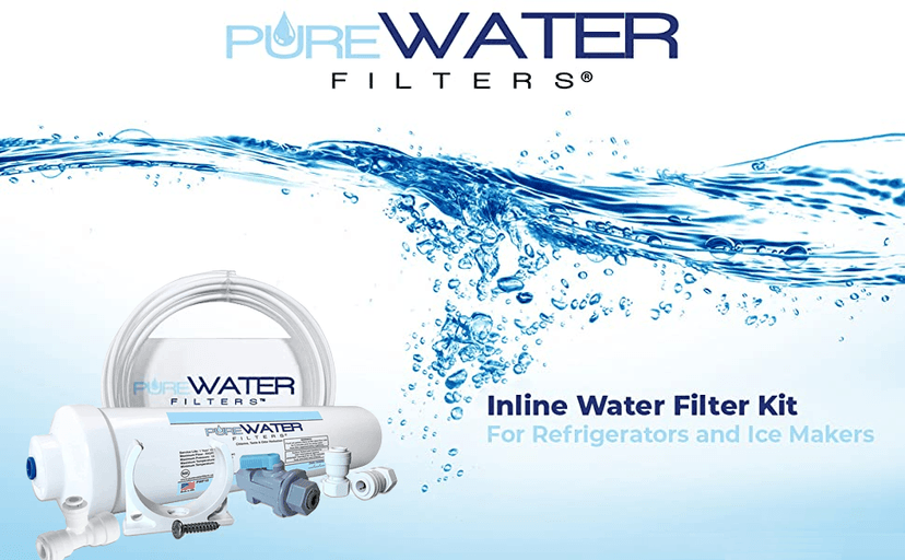 PureWater Filters Inline Water Filter Kit for Ice Maker with 1/4-Inch Direct Quick-Connect Fittings, Tubing and a T-Connector