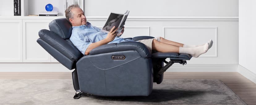 Watson & Whitely Genuine Leather Power Recliner Chairs for Adults, Wall Hugger RV Recliner with Power Headrest & Charging Ports, Electric Recliner Sofa Chair for Living Room, Grey