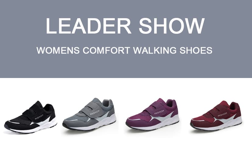 LEADER SHOW Women's Elderly Casual Comfort Walking Shoe Safety Flats Non-Slip Hook & Loop Sneakers