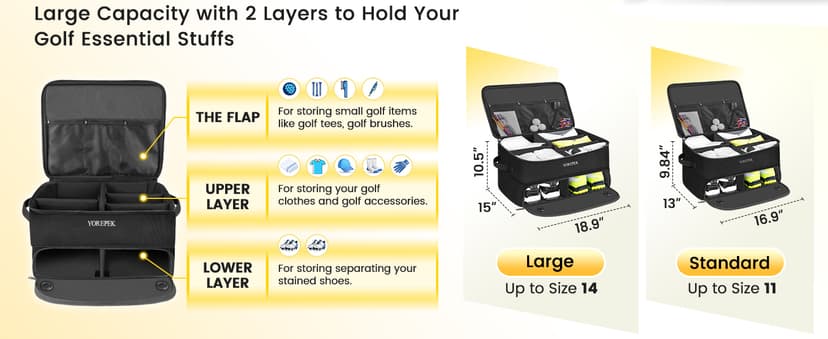 YOREPEK 2 Layer Golf Trunk Organizer, Golf Gifts for Men with Separate Ventilated Compartment for 2 Pair Shoes, Waterproof Car Trunk Locker for Balls, Tees, Clothes, Gloves, Accessories, Golfer Gifts