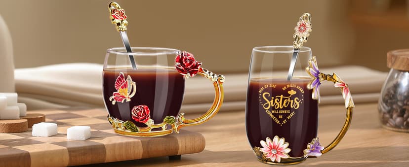 OEAGO Gifts for Mom Women Stocking Stuffers for Women Christmas Glass Coffee Enamels Mug Valentines Gifts for Her Girlfriend Wife Best Birthday Valentine's Mothers Day from Daughter Son Tea Cup