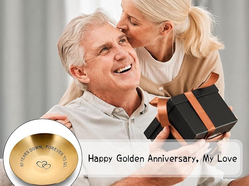 50th Anniversary Day Gifts for Couple Wedding Anniversary Day Gifts for Wife Gold Anniversarys Day Gift for Parents Mothers Day Gift for Grandma Gold Anniversarys Decoration Valentine Jewelry Tray