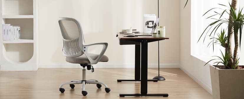Sweetcrispy Home Office Managerial Executive Chair, Ergonomic Mesh Adjustable Swivel Mid-Back Chair with Comfortable Lumbar Support, Comfy Arms for Bedroom,Study,Student
