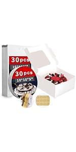 Zzrywuty 24 PCS Christmas Cookie Boxes for Gift Giving Golden Star White Bakery Boxes with Window,Christmas Treat Boxes for Pastry Dessert Cupcakes Mini Cake Pie Candy Donut,Baking Goods Packing Box