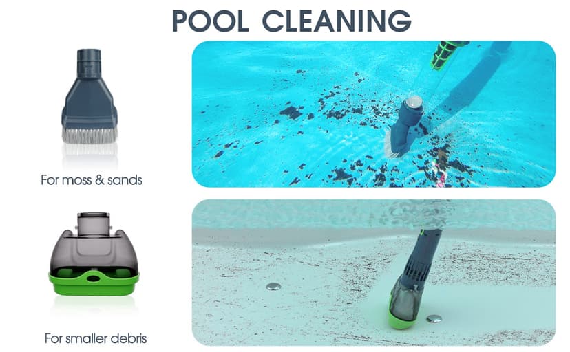 3 in 1 Rechargeable Pool & Spa Hot Tub Vacuum Cleaner - Dual Mode & Magnetic Drive System, 25µm Ultra Fine Mesh Filters for Hot Tub, Small Above Ground Pools - 90 Mins, Oil Absorbers, Poles