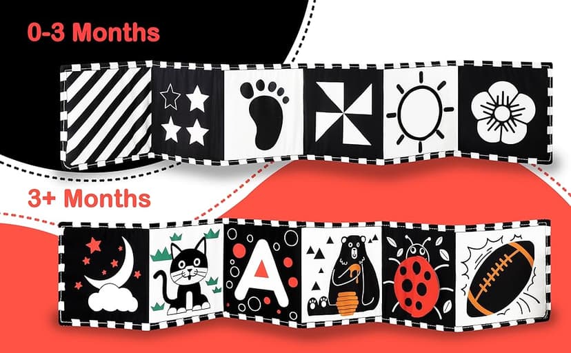 URMYWO Black and White Baby Toys, Tummy Time High Contrast Newborn Toys 0-3 Months, Soft Baby Book, Visual Stimulation Montessori Sensory Infant Toys 0-6-12 Months, Shower Gift for Boys Girls