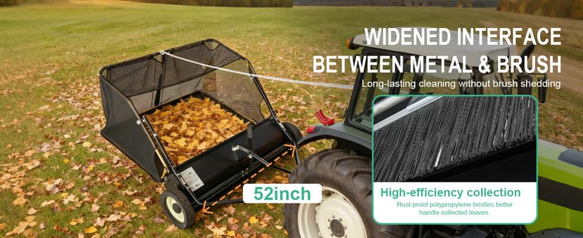 KARHDIR 52 in Tow Behind Lawn Sweeper, 26 cu.ft. Large Yard Sweeper, Adjustable Sweeping Height, Heavy Duty Leaf & Grass Collector with Dumping Rope, Pull Behind Sweepers for Debris Grass Clippings