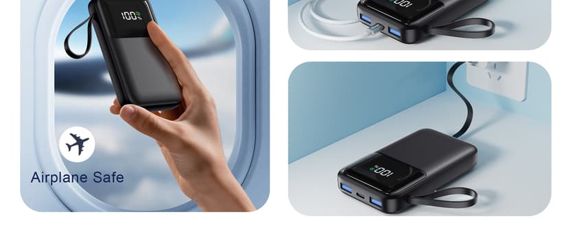 Power Bank, 15000mAh Portable Charger with Built in Cable, 22.5W Fast Charging, 6 Outputs, Slim Travel Essential Battery Pack with LED Display, Compatible with iPhone 16/15/14/13, Samsung, iPad, etc