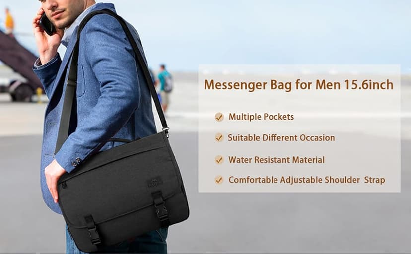 MATEIN Messenger Bag for Men, Briefcases Lightweight Men's Laptop Bag 15.6 inch Water Resistant Crossbody School Satchel Bags Computer Work Office Bag with Shoulder Strap, Black