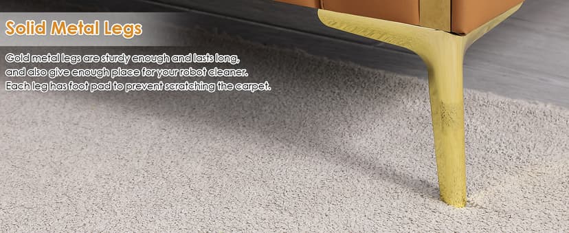 FOTOSOK 78'' Couch Sofa, Modern Leather Couches for Living Room, Comfy, Faux Leather Sofa 3 Seater Sofa with 2 Throw Pillows and Gold Metal Legs, Deep Seat Sofas (Brown)