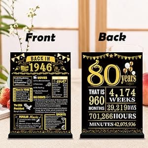 YeohJoy 80th Birthday Gifts for Women Canvas Tote Bag Travel Gear, Unique 80 Years Old Birthday Gifts for Mom Wife Aunt Friends Her, Vintage 1945 Handbag & Cosmetic Bag & Back in 1945 Poster