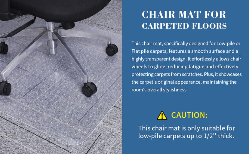 Tydle Chair Mat for Carpet, 60" x 46" Chair Mat for Carpeted Floors, Non-Slip Computer Under Desk Plastic Floor Mat for Work Gaming Chairs, Heavy Duty Carpeted Floor Protector for Home Office (Clear)