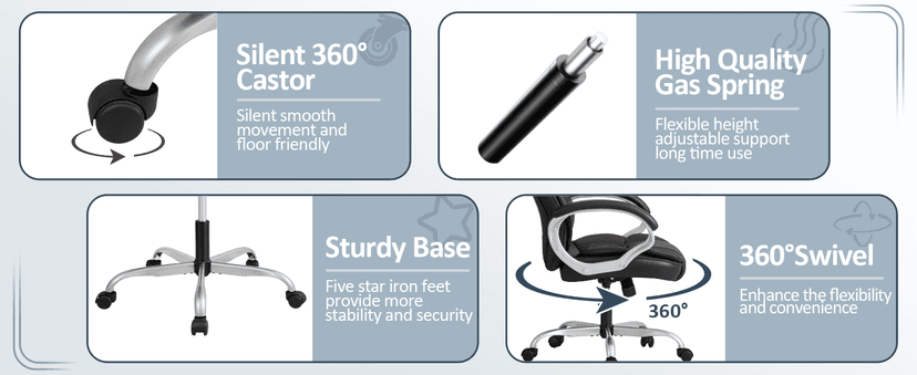 Homall Office Chair High Back Computer Desk Chair, PU Leather Adjustable Height Modern Executive Swivel Task Chair with Padded Armrests and Lumbar Support (Black)