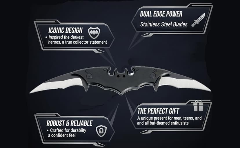 Kii Dark Twin Blade Knife - Double Edge Folding Pocket with clip, 11" Stainless Steel Two Sharp Cut (Black)