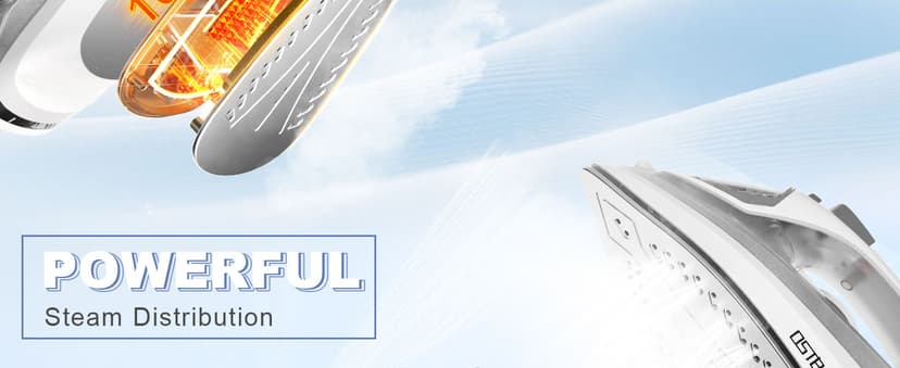 OSTBA 1600W Steam Iron for Clothes with Rapid Heating Nonstick Soleplate, Precise Thermostat Dial, Self-Cleaning, Anti-limescale, Drip Stop Function, 300ml Water Tank Clothes Iron