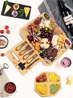 Large Charcuterie Cheese Board and Knife Set, 3 Drawers Kitchen Charcuterie Platter & Large Serving Tray - House Warming, Anniversary Wedding Gifts for Couple, Bridal Shower Gift for Women