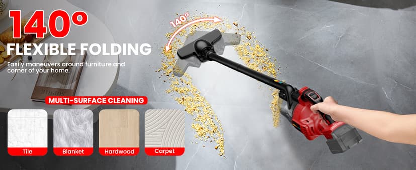 Cordless Vacuum for Miwaukee 18V Battery, 5 in 1 Lightweight Handheld Vacuum Cleaner with 500W Powerful Motor, 46 CFM Portable Hand Vacuum with Filtration HEPA for Floor, Carpet(Battery Not Included)