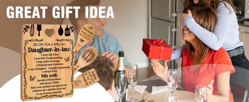 Gifts for Daughter in Law - "Recipe for a Special Daughter-in-Law" Daughter in Law Birthday Gifts Cutting Board Set, Bamboo-Made Engraved Utensil Set Christmas Gifts for Daughter in Law