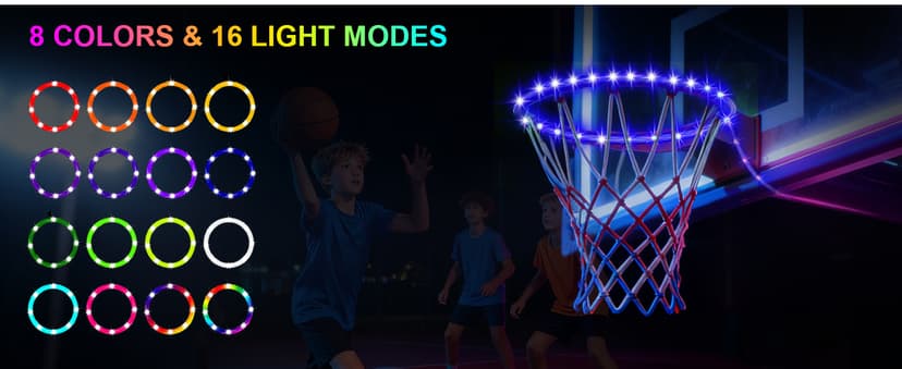 LED Basketball Hoop Lights, Remote Contral Basketball Goal Accessories Light Up Hoop Rim, 16 Color Change, Waterproof, Basketball Gift for Youth Boys Girls Men Kids