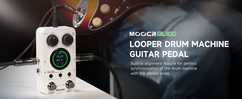 MOOER GL100 Looper Pedal Drum Machine, 2 in 1 Drum Looper Guitar Pedal 1.3-inch Touchsreen 100 Slots with 300 Minutes in Total Auto-record Time Stretch Function Dedicated Editor Software