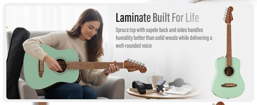 Fender California Standard Redondo Mini Acoustic Guitar - Surf Green Bundle with Gig Bag, Tuner, Strap, Strings, Picks, and Austin Bazaar Instructional DVD