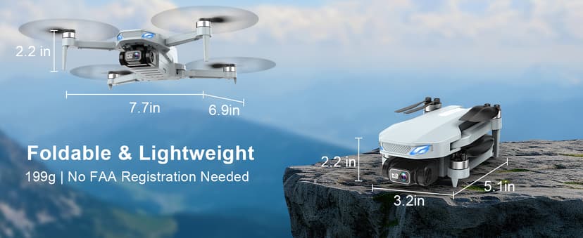 Drone with Camera, 2K HD FPV Drones for Adults, Mini Drone with Gravity Control, One Key Take Off/Land, Waypoint Fly, Gestures Selfie, 3 Speed Modes, RC Drone for Beginners with 2 Batteries