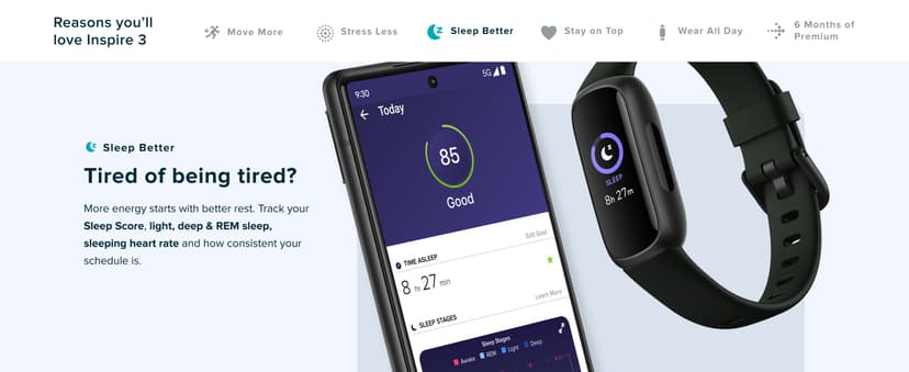 Fitbit Inspire 3 Health &-Fitness-Tracker with Stress Management, Workout Intensity, Sleep Tracking, 24/7 Heart Rate and more, Midnight Zen/Black One Size (S & L Bands Included)