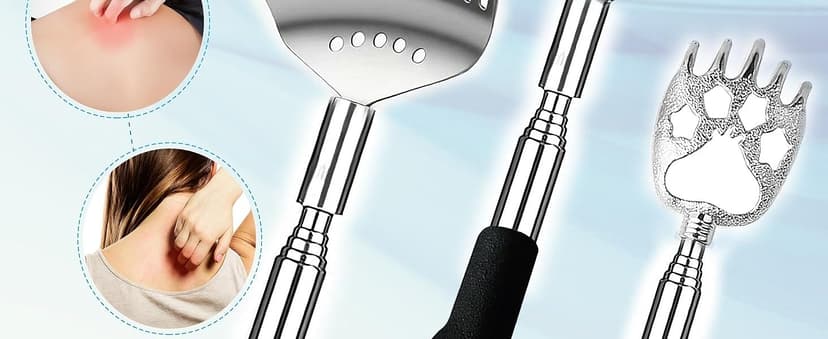 3 Pack Different Back Scratcher Metal Portable Telescoping with Rubber Handles, Extendable Back Massager Tool with Beautiful Box, Stocking Stuffers for Men Women Kids Adults (Black)