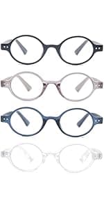 OLOMEE Blue Light Blocking Reading Glasses Women Round Readers Cute Cheaters for Small Head&Face Black/Clear/Tortoiseshell