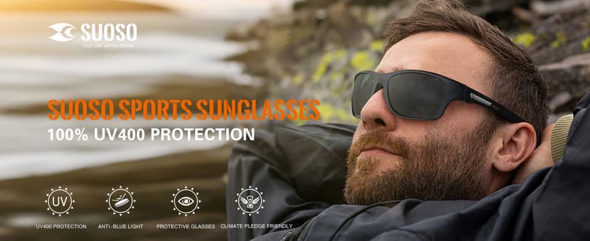 suoso Polarized Sports Sunglasses for Men: UV400 Protection Glasses Womens Wrap Around Goggles for Driving Fishing