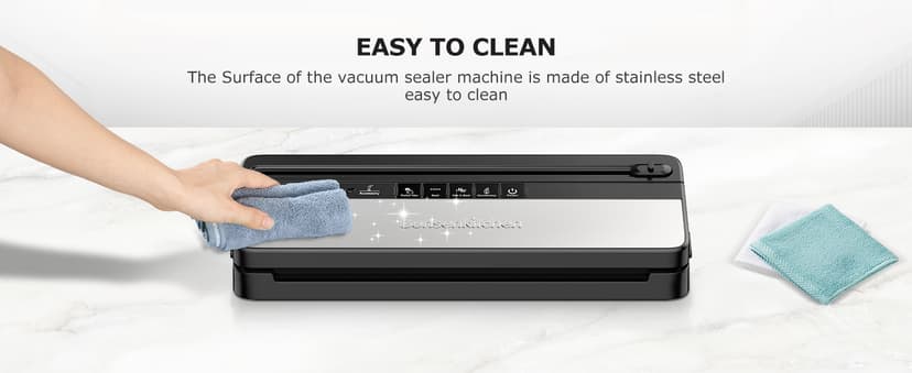 Bonsenkitchen Vacuum Sealer, Multi-Functional Food Sealer with 1 Roll Bag+ 5 Bags, Bag Storage | Built-in Cutter, Silver-Stainless steel