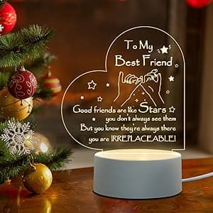 Afterprints Friendship Gifts - Engraved Heart-Shaped Night Light, Best Friend Birthday Gifts for Women, Girls Friends, Christmas Gift for Friends, Acrylic Night Lamp