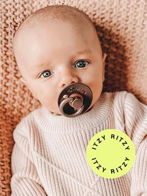 Itzy Ritzy Natural Rubber Newborn Pacifiers (Set of 2) – Baby Pacifiers with Cherry-Shaped Nipple & Large Air Holes for Added Safety; Set of 2 Binkies in Coconut & Toast (Ages 0 – 6 Months)