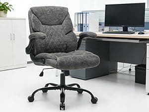 Cloth Office Chair Mid Back Ergonomic Computer Chair Comfortable Fabric Padded Home Office Desk Chairs with Flip-up Arm Rest Adjustable Height Swivel Wheels for Short People Use | Grey