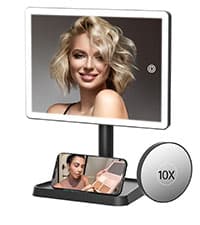 FUNTOUCH Rechargeable Travel Makeup Mirror with 72 Led Lights, Portable Lighted Beauty Mirror, 3 Color Lighting, Dimmable Touch Screen, Tabletop LED Folding Cosmetic Vanity Mirror