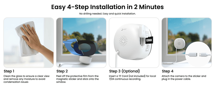 INFIYA 2K No Drill Window Camera-2 Pack 2.4Ghz & 5Ghz WiFi Dome Cameras for Home Security for Indoor & Outdoor Monitoring, Color Night Vision, Human Detection, 24/7 Recording, Ideal for Apartment, K1